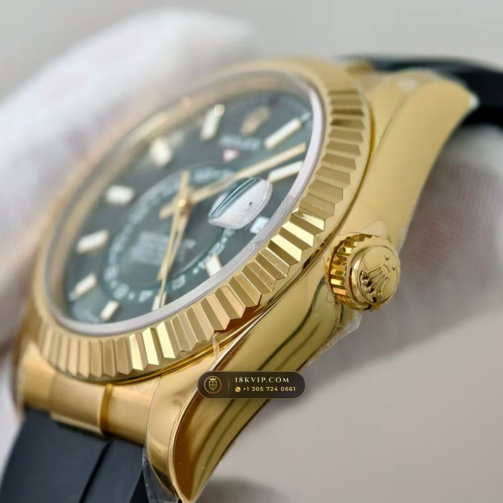 Rolex Sky-Dweller Sunray Green Dial 18K Yellow Gold Ref. 336938 — Private Vault Edition — Studio Gallery Plate IV in 18K Yellow Gold Au750 (252.0g Verified Mass, Rolex Manufacture Cal. 9002 Annual Calendar)