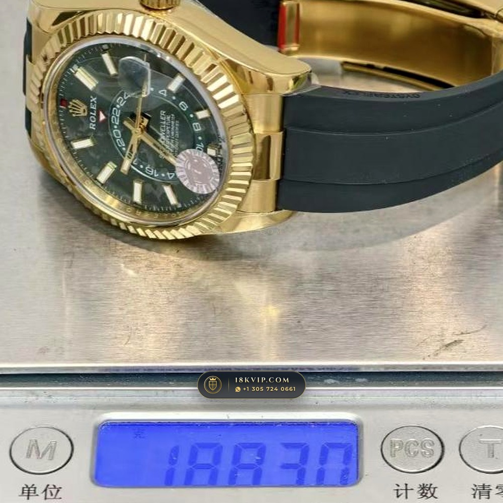 Rolex Sky-Dweller Sunray Green Dial 18K Yellow Gold Ref. 336938 — Private Vault Edition — Studio Gallery Plate IX in 18K Yellow Gold Au750 (252.0g Verified Mass, Rolex Manufacture Cal. 9002 Annual Calendar)