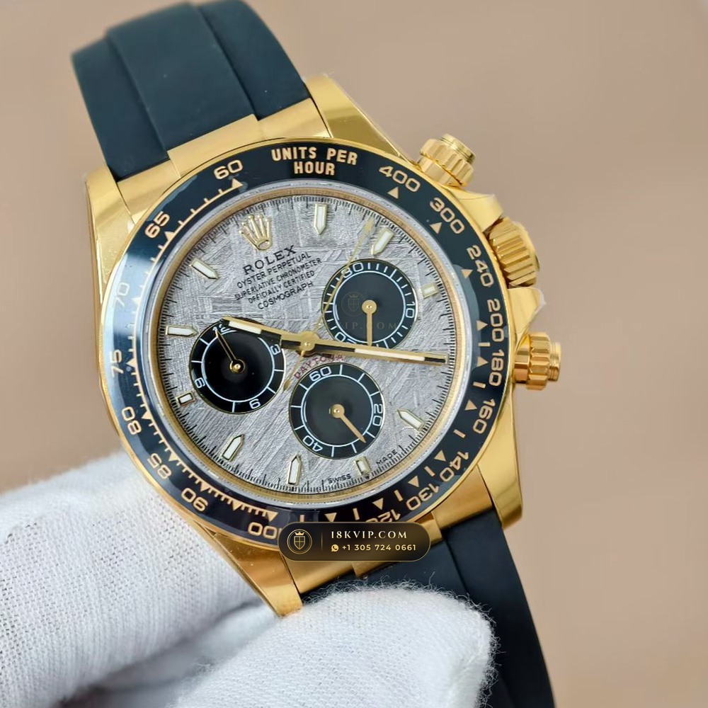 Rolex Cosmograph Daytona Gibeon Meteorite Dial & Black Cerachrom Bezel on Oysterflex 18K Yellow Gold Ref. 126518LN — Private Vault Edition — Studio Gallery Plate II in 18K Yellow Gold Au750 (160.4g Verified Mass, Rolex Manufacture Cal. 4131 - 72h Power Reserve)