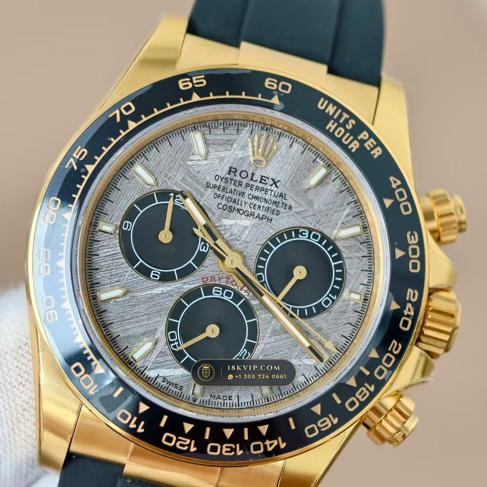 Rolex Cosmograph Daytona Gibeon Meteorite Dial & Black Cerachrom Bezel on Oysterflex 18K Yellow Gold Ref. 126518LN — Private Vault Edition — Studio Gallery Plate III in 18K Yellow Gold Au750 (160.4g Verified Mass, Rolex Manufacture Cal. 4131 - 72h Power Reserve)