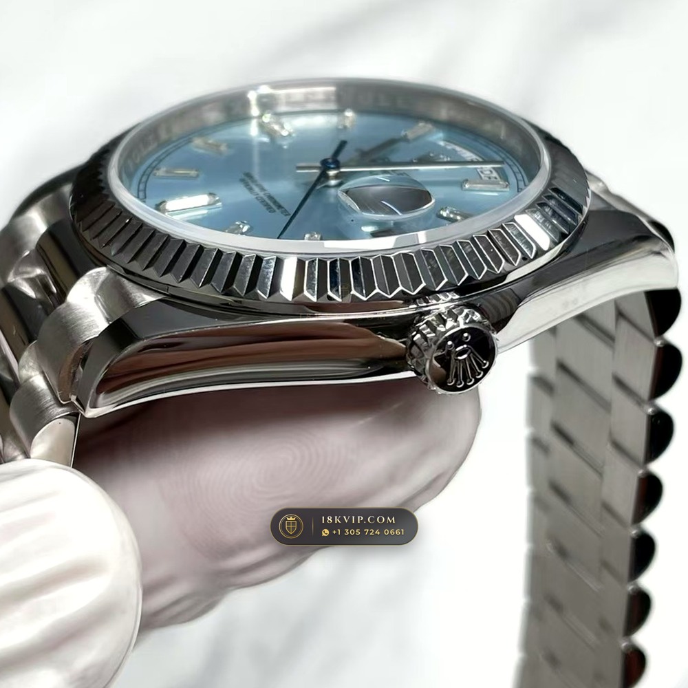 Rolex Day-Date 40 Ice-Blue Sunray Dial 950 Platinum Ref. 228206 — Private Vault Edition — Studio Gallery Plate V in 950 Platinum Pt950 (286.0g Verified Mass, Rolex Manufacture Cal. 3255 - 70h Power Reserve)