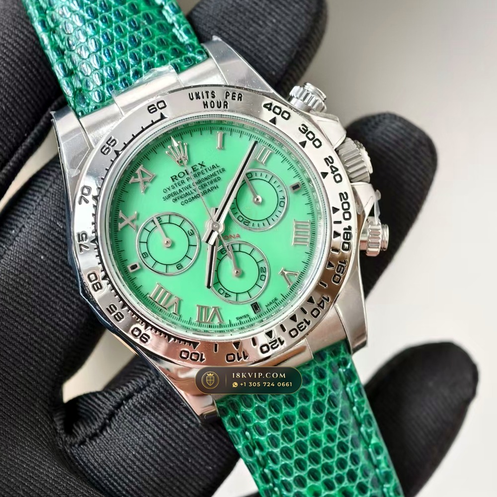Rolex Cosmograph Daytona Beach Pastel Lizard Strap Collector Edition 18K White Gold Ref. 116519 — Private Vault Edition — Studio Gallery Plate II in 18K White Gold Au750 (138.6g Verified Mass, Rolex Manufacture Cal. 4130 - 72h Power Reserve)