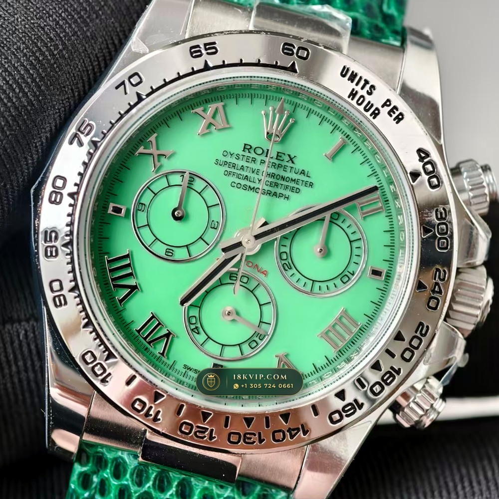 Rolex Cosmograph Daytona Beach Pastel Lizard Strap Collector Edition 18K White Gold Ref. 116519 — Private Vault Edition — Studio Gallery Plate III in 18K White Gold Au750 (138.6g Verified Mass, Rolex Manufacture Cal. 4130 - 72h Power Reserve)