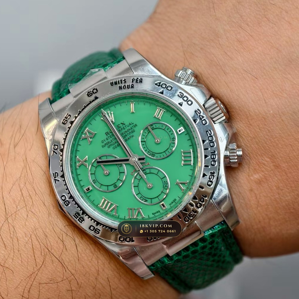 Rolex Cosmograph Daytona Beach Pastel Lizard Strap Collector Edition 18K White Gold Ref. 116519 — Private Vault Edition — Studio Gallery Plate VIII in 18K White Gold Au750 (138.6g Verified Mass, Rolex Manufacture Cal. 4130 - 72h Power Reserve)