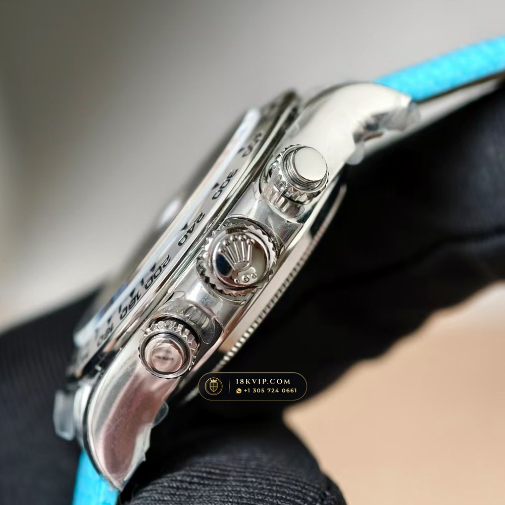 Rolex Cosmograph Daytona Beach Tiffany Turquoise Leather Strap 18K White Gold Ref. 116519 — Private Vault Edition — Studio Gallery Plate IV in 18K White Gold Au750 (138.8g Verified Mass, Rolex Manufacture Cal. 4130 - 72h Power Reserve)