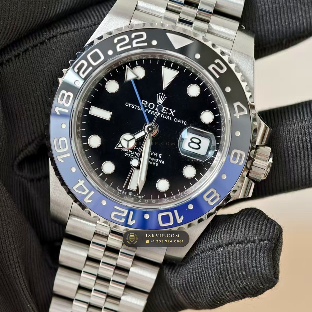 Rolex GMT-Master II Batgirl Blue & Black Jubilee Deep Crystal Optics Ref. 126710BLNR — Private Vault Edition — Studio Gallery Plate II in 904L Stainless Steel Custom Architecture (143.3g Verified Mass, Rolex Manufacture Cal. 3285 - 70h Power Reserve)