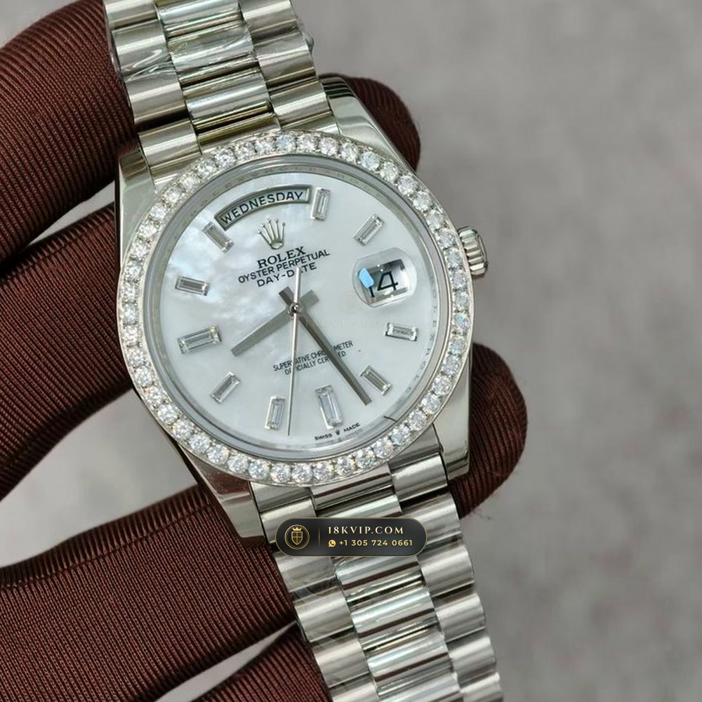 Rolex Day-Date 40 Mother-of-Pearl Dial & Diamond Bezel 18K White Gold Ref. 228349RBR — Private Vault Edition — Studio Gallery Plate II in 18K White Gold Au750 (210.8g Verified Mass, Rolex Manufacture Cal. 3255 - 70h Power Reserve)