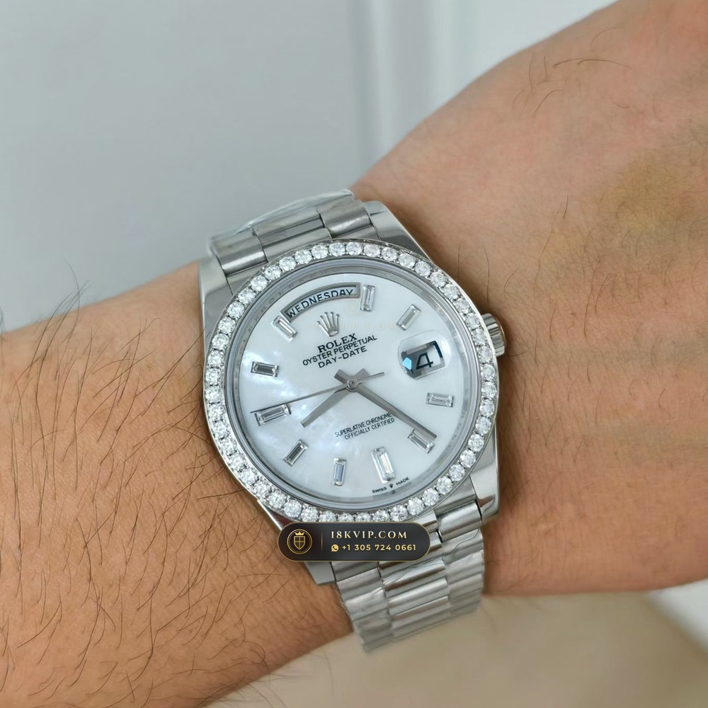 Rolex Day-Date 40 Mother-of-Pearl Dial & Diamond Bezel 18K White Gold Ref. 228349RBR — Private Vault Edition — Studio Gallery Plate VIII in 18K White Gold Au750 (210.8g Verified Mass, Rolex Manufacture Cal. 3255 - 70h Power Reserve)