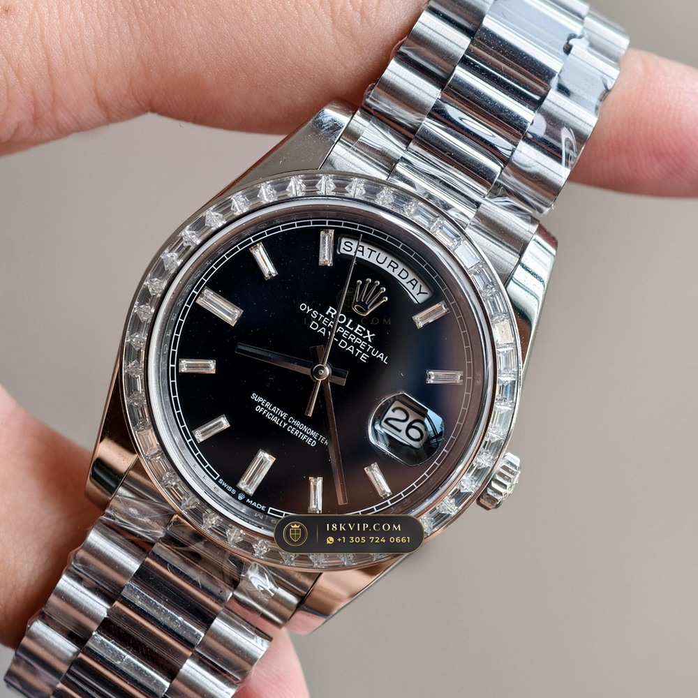 Rolex Day-Date 40 Diamond-Set Bezel 950 Platinum Ref. 228396TBR — Private Vault Edition — Studio Gallery Plate III in 950 Platinum Pt950 (280.6g Verified Mass, Rolex Manufacture Cal. 3255 - 70h Power Reserve)