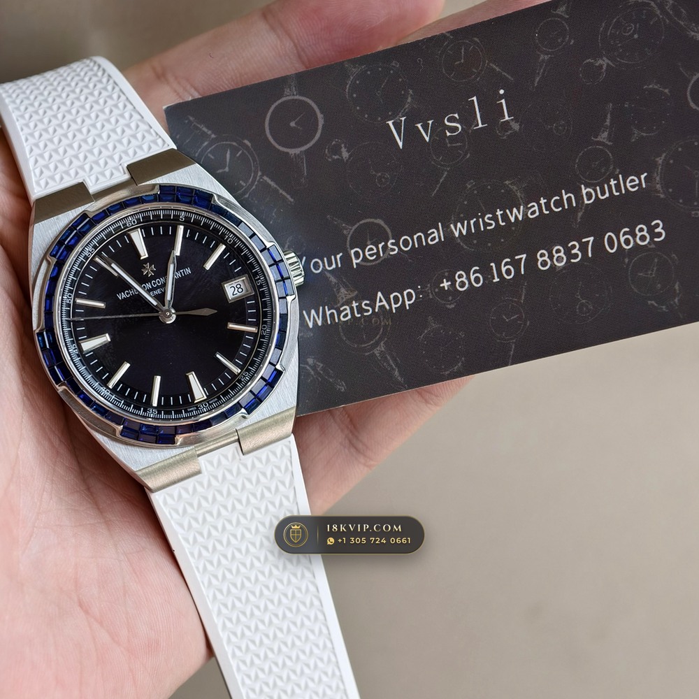 Vacheron Constantin Overseas Self-Winding 41mm Baguette Sapphire Bezel 18K White Gold Ref. 4500V/110G-B705 — Private Vault Edition — Studio Gallery Plate X in 18K White Gold Au750 (188.3g Verified Mass, Vacheron Constantin Cal. 5100 - 22K Gold Maltese Rotor)