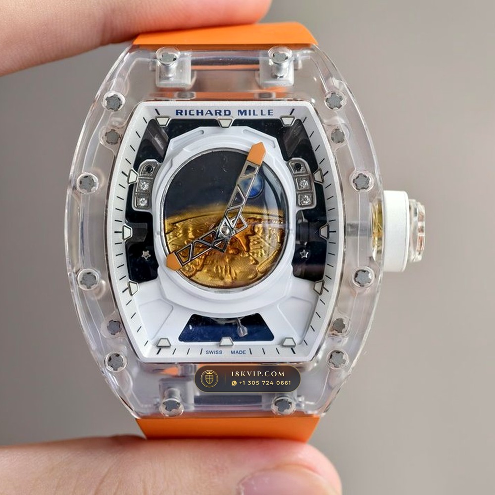 Richard Mille RM 52-05 Pharrell Williams Crystalline Sapphire Tourbillon (Ref. RM 52-05) — Verified Mass 78.3g — Optical Macro Plate 2 (How Are Tripartite Curved Tonneau Cases Milled in Solid 18K Gold and Sapphire?)
