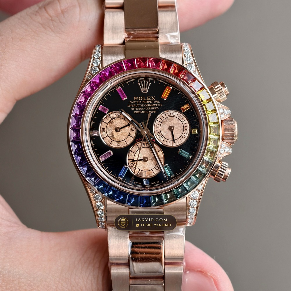 Rolex Cosmograph Daytona Rainbow Sapphire Bezel 18K Everose Gold Ref. 116595RBOW (Ref. 116595RBOW) — Verified Mass 216.9g — Optical Macro Plate 3 (What Is Recorded Inside Your Personalized 4K Pre-Shipment Vault Dossier?)