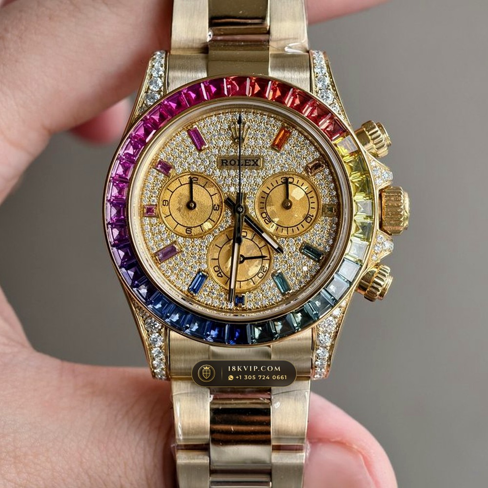 Rolex Cosmograph Daytona Rainbow 36 Graduated Sapphires & Pave Dial 18K Yellow Gold Ref. 126598RBOW (Ref. 126598RBOW) — Verified Mass 216.5g — Optical Macro Plate 4 (Why Private Treaty Acquisition Eliminates the 26% Auction House Buyer's Premium)